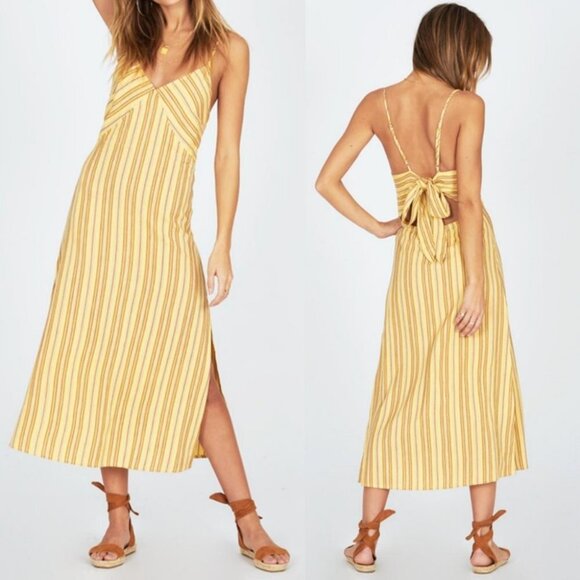 Revolve Yellow Tie Back Striped Maxi Dress Size Small Amuse Society Sands Boho S - Picture 1 of 12